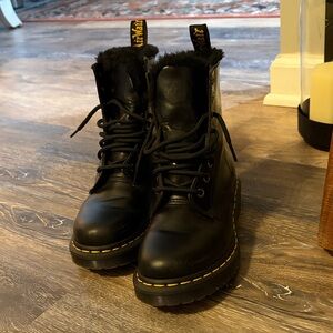 Dr. Martens Black Leather Fur-Lined Boots